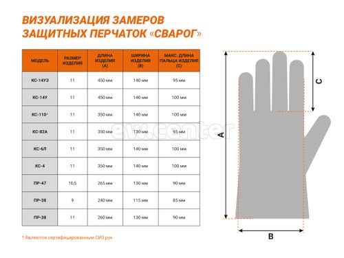 Перчатки защитные СВАРОГ КС—6Л , размер 11