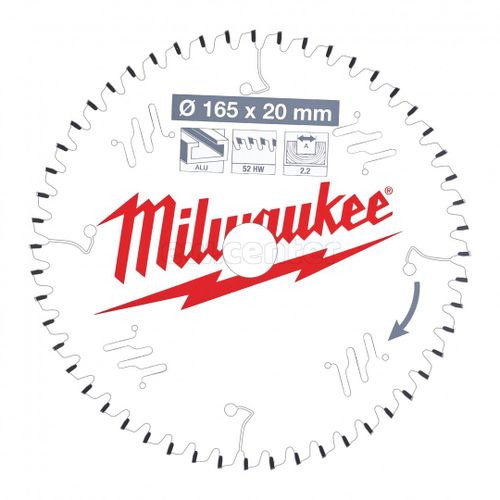 Диск пильный MILWAUKEE CSB P Alu165 x 20 x 2,2 x 52TF neg.