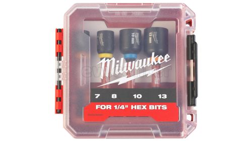 Насадки магнитные торцевые MILWAUKEE SHOCKWAVE 1/4/HEX, набор 4 шт, 7/8/10/13 мм GEN II