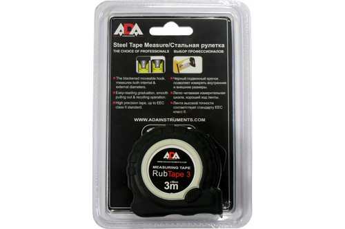 Рулетка ударопрочная ADA Rub Tape 3м сталь с полимерный покрытием ленты с двумя СТОПами
