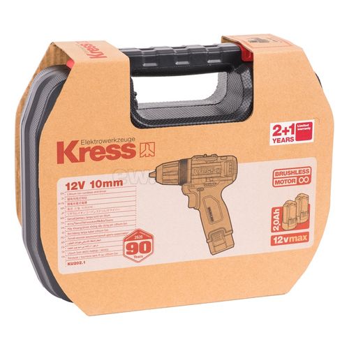 Аккумуляторная бесщеточная дрель-шуруповерт KRESS KU202.1, 12В, 2Ач x2, ЗУ 1,5А, кейс