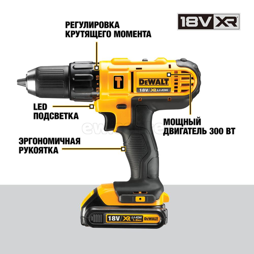 Аккумуляторная ударная Дрель-шуруповерт DEWALT DCD776S2, 300 Вт, 18 В, XR