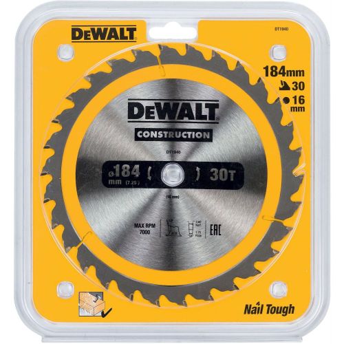 Пильный диск DEWALT CONSTRUCTION DT1942, 184/30 мм.