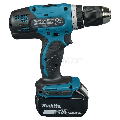 Акк. дрель-шуруповерт MAKITA DDF453SYE, 18 В, 2х1.5 Ач Li-ion, 1300 об/мин, 1.8 кг, ЗУ, в кейсе