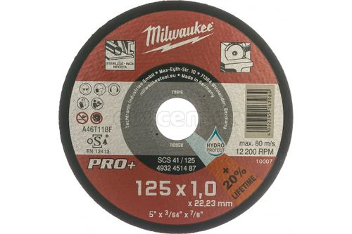 Диск отрезной по металлу MILWAUKEE PRO+ (125х22.2x1 мм)