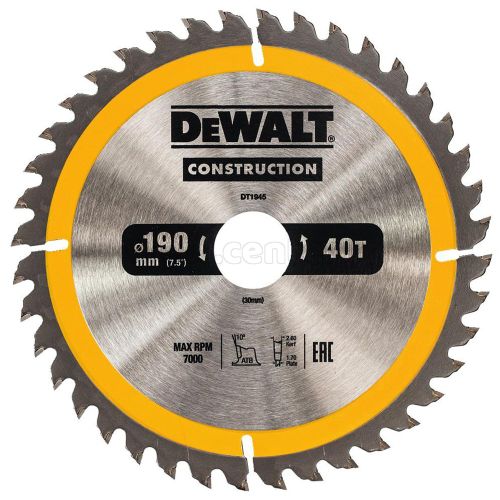 Пильный диск DEWALT CONSTRUCT DT1945, 190/30 мм.