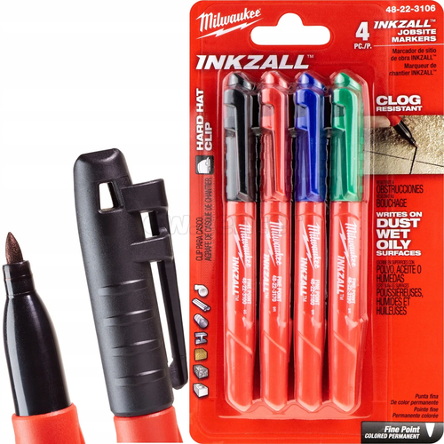 Набор маркеров MILWAUKEE INKZALL 4 (Синий/Красный/Зеленый/Черный) 48223106