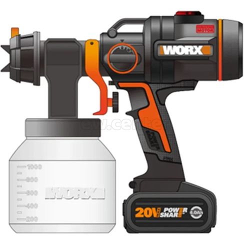 Аккумуляторный бесщёточный краскопульт WORX 20В, без АКБ и ЗУ