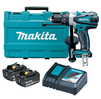 Акк. ударная дрель-шуруповерт MAKITA DHP458RFE, LXT, 18В, 2x3 Ач Li-ion, 2000 об/мин, 2.3кг, кейс