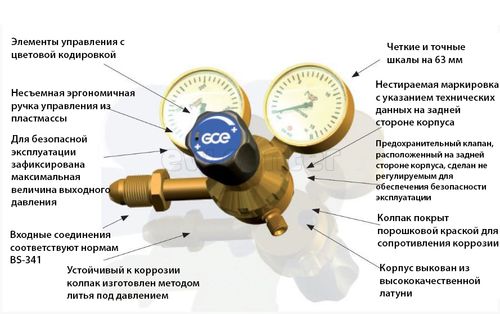 Редуктор закиси азота GCE Unicontrol 500 (200/10 бар, вх. W21.8х1/14/, вых. G1/4/)