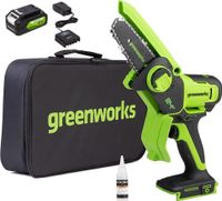 Аккумуляторная цепная мини-пила Greenworks G24MCS10K2, 24В, 10 см (1х2Ач АКБ и ЗУ)