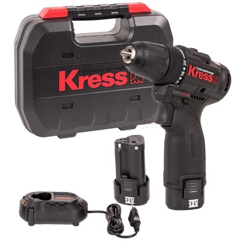 Аккумуляторная бесщеточная дрель-шуруповерт KRESS KU202.1, 12В, 2Ач x2, ЗУ 1,5А, кейс