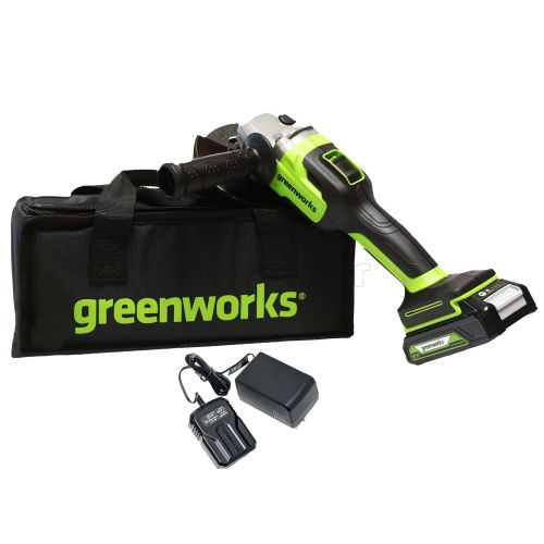 Аккумуляторная бесщеточная угловая шлифмашина УШМ Greenworks GD24AG, 24В (1хАКБ 4Ач и ЗУ)