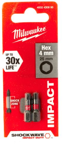 Насадка MILWAUKEE SHOCKWAVE для шуруповерта Hex 4х25 мм (2шт.)