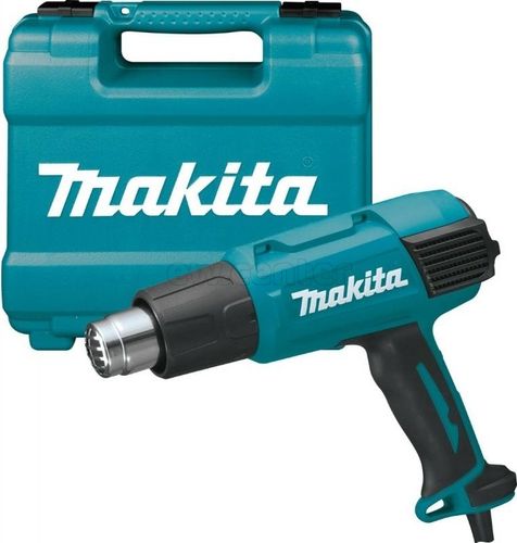 Термопистолет (фен) MAKITA HG6031VK, 1800Вт, 50-600 градусов, 250-500л/мин, 0.7кг чемодан, 4 насадки